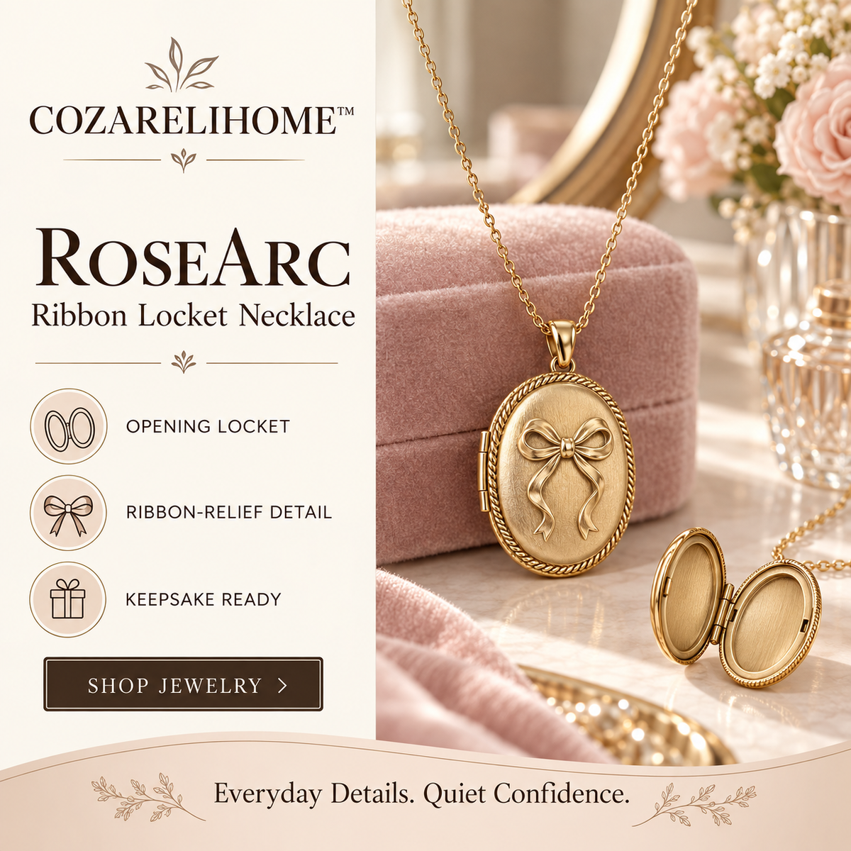 COZARELIHOME™ RoseArc Ribbon Locket Necklace