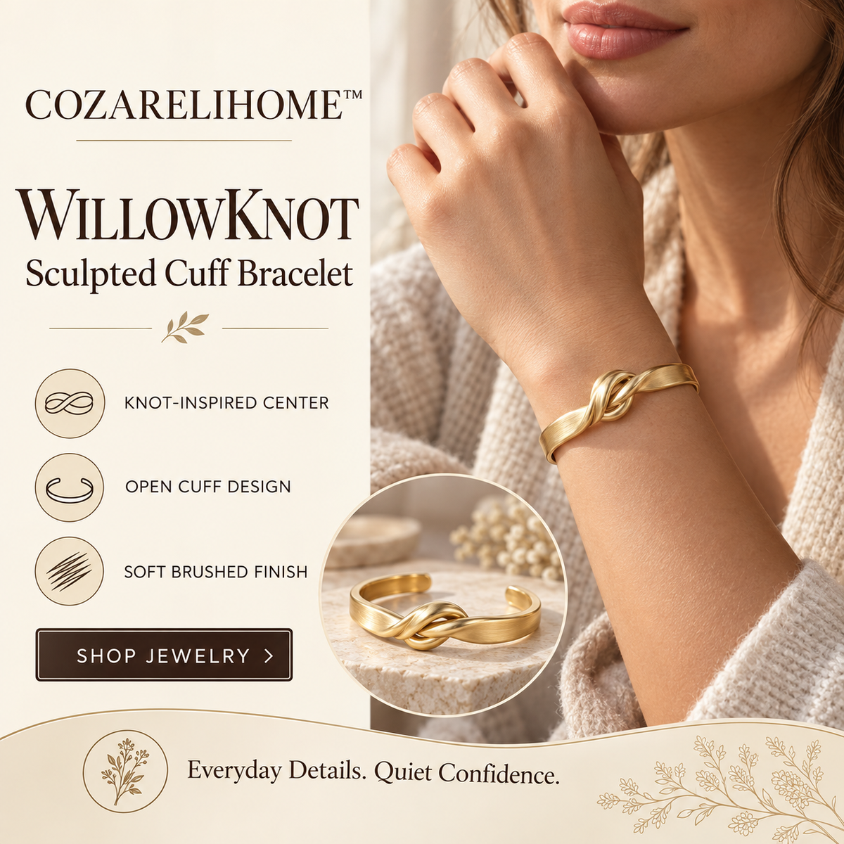 COZARELIHOME™ WillowKnot Sculpted Cuff Bracelet